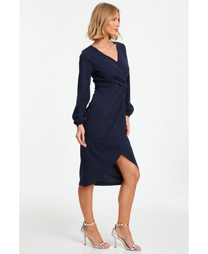 QUIZ Women's Front Knot Wrap Detail Midi Dress - Macy's