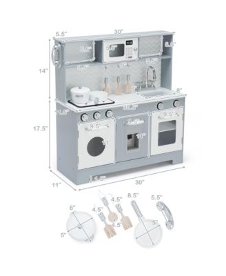 Pretend Play Kitchen Wooden Toy Set for Kids w/ Realistic Light & Sound