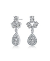 Sterling Silver with White Gold Plated Clear Pear with Oval and Round Cubic Zirconia Accent Drop Earrings - Silver