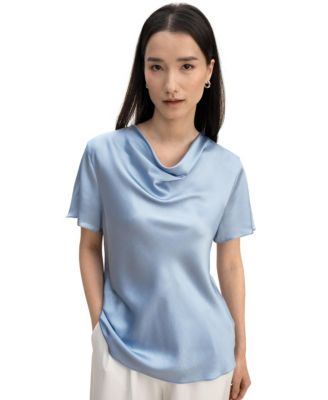 Women's Cowl Neck Short Sleeves Silk T-Shirt