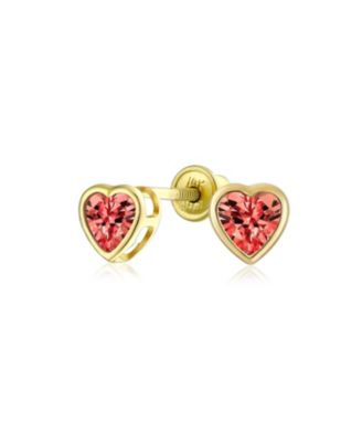 Tiny Cubic Zirconia Real Yellow 14K Real Yellow Gold Heart Stud Earrings