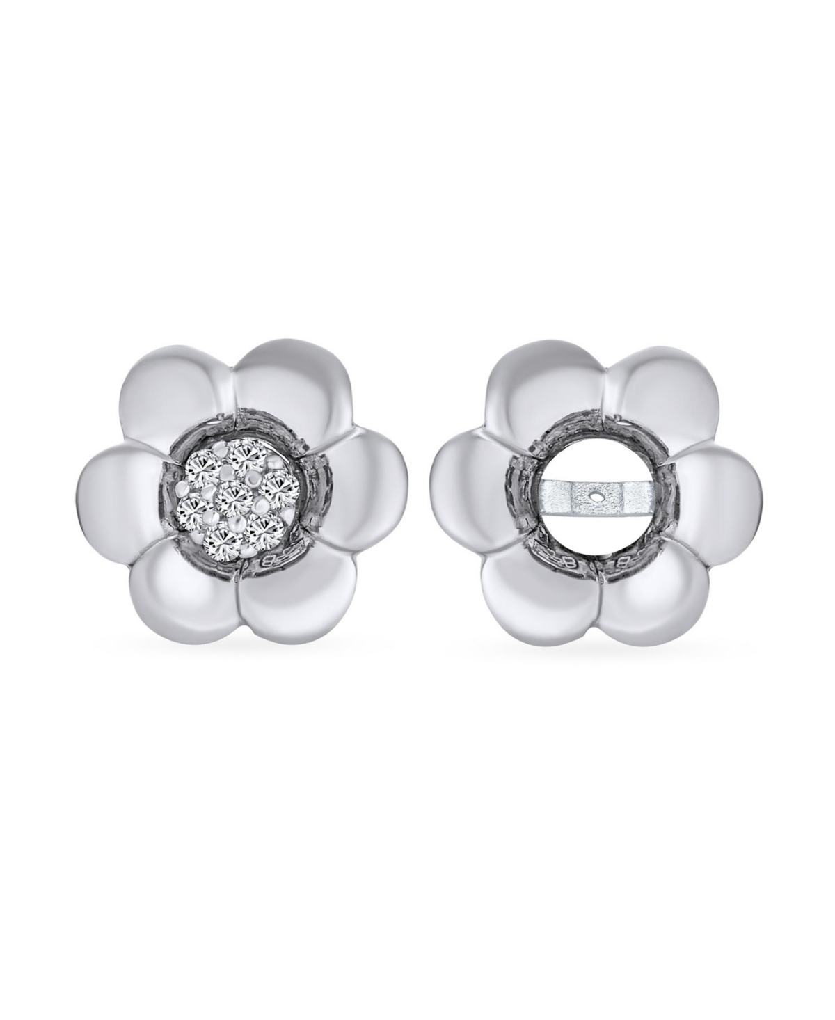 Bling Jewelry 2 In 1 Removable Jackets Simple Danity Pave Cz Stud Center with Petal Flower Jacket Rose Stud Earrings For Women Sterling- Silve