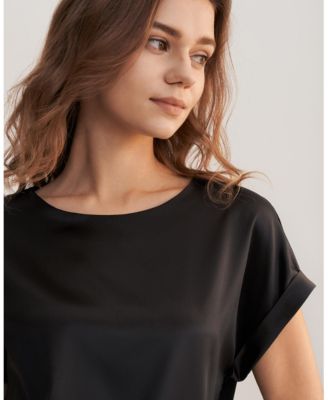 Women's Short Sleeves Round Neck Silk Tee