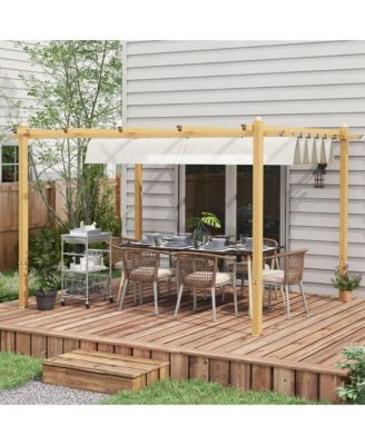 10'x12' Retractable Pergola with Wood Grain Aluminum Frame,