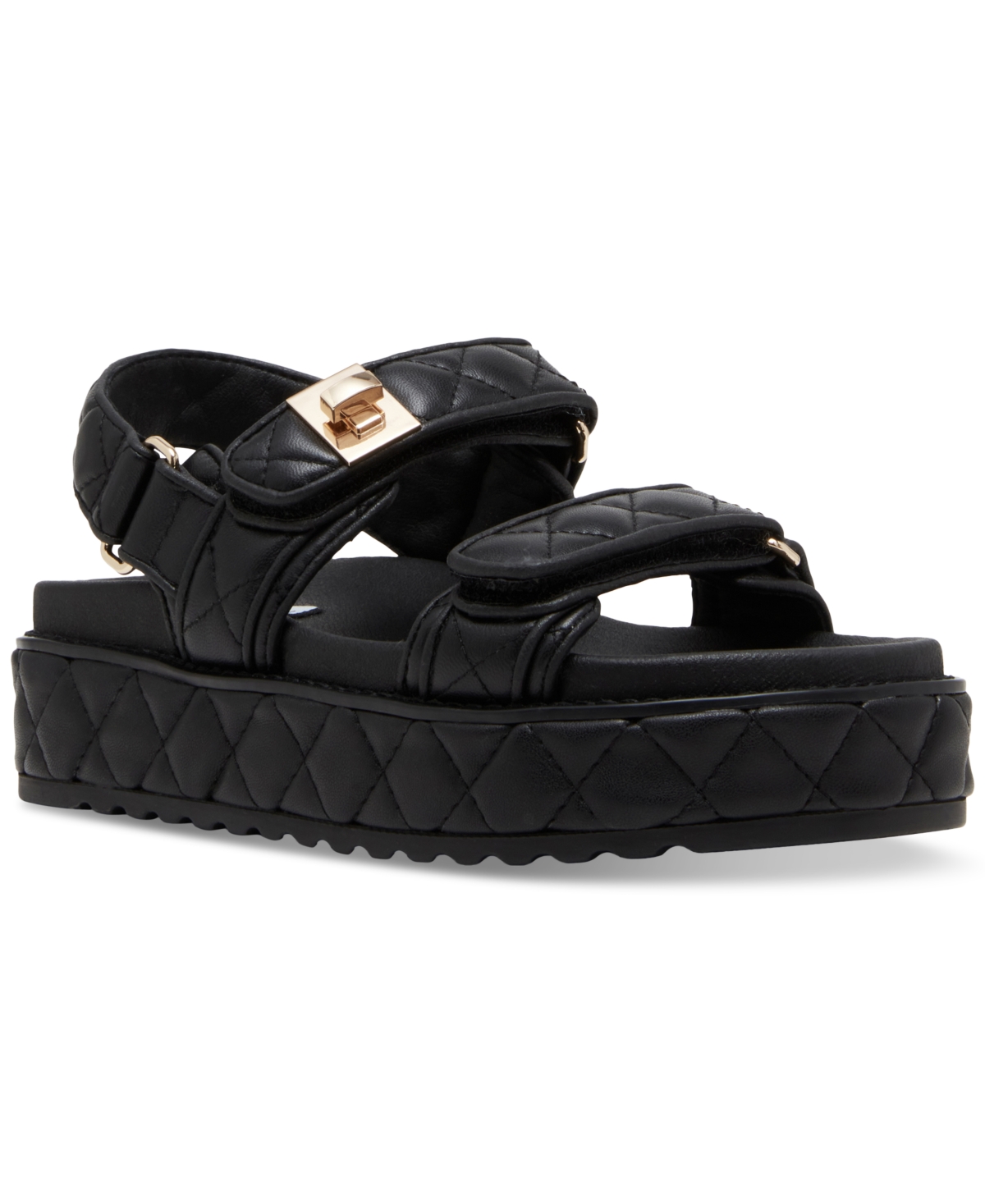 Shop Steve Madden Women's Bigmona Platform Footbed Sandals In Black Quilted