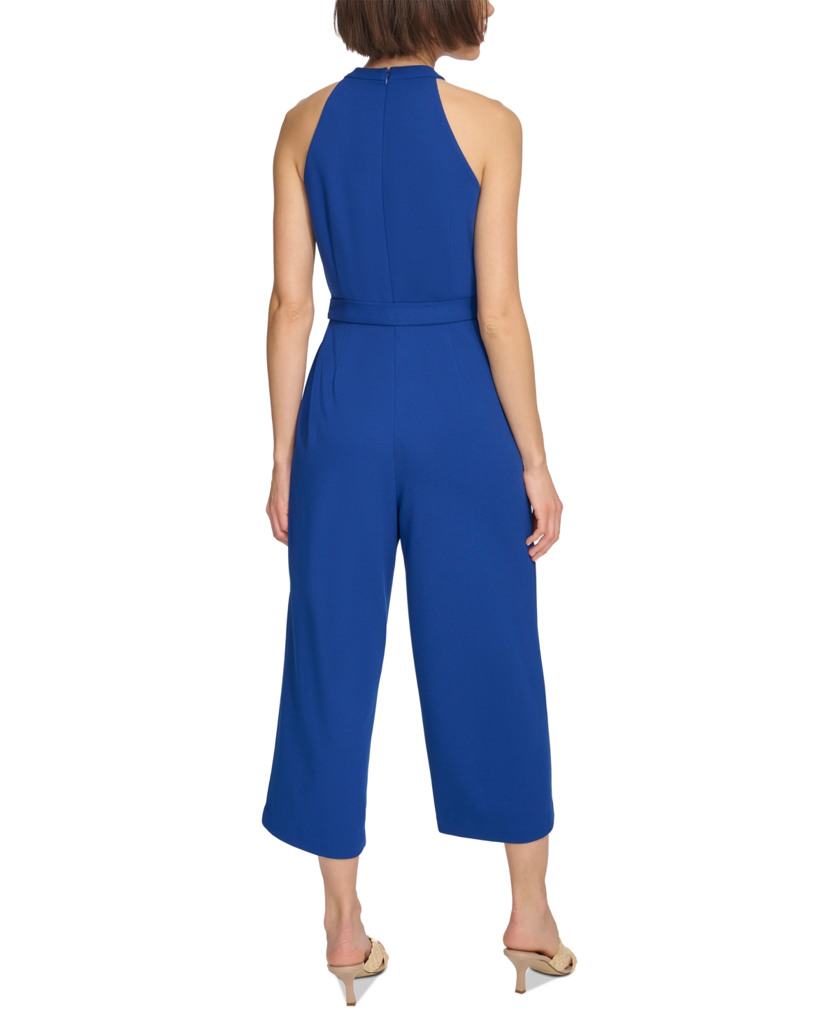 Shop Tommy Hilfiger Women's Belted Wide-leg Jumpsuit In Marina Blue