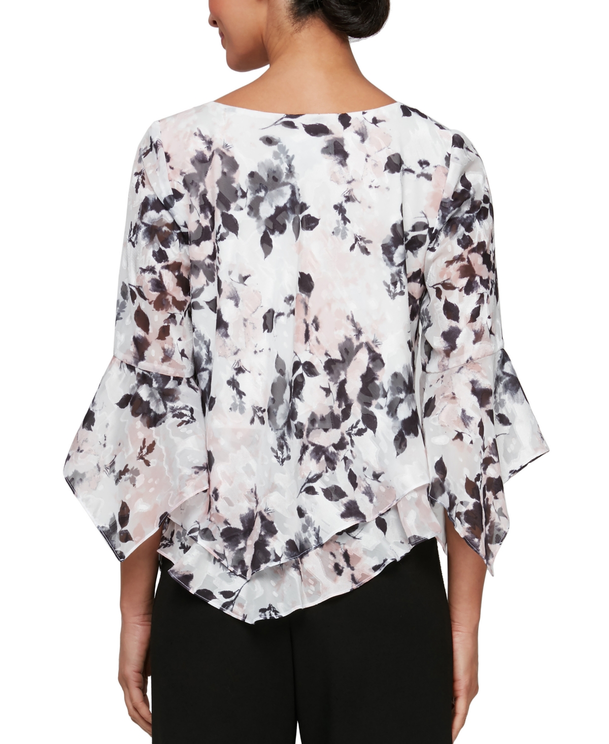 Shop Alex Evenings Women's Printed Pointed-hem 3/4-sleeve Blouse In Ivory,pink