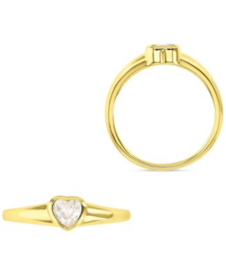 Cubic Zirconia Heart Solitaire Ring in 14k Gold-Plated Sterling Silver