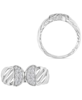 Cubic Zirconia Pav&eacute; Openwork Twist Style Statement Ring