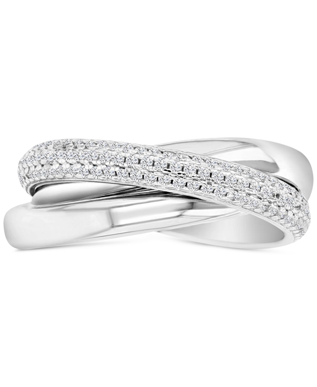 Macy's Cubic Zirconia Triple Row Pave & Polished Rolling Crossover Ring In Silver