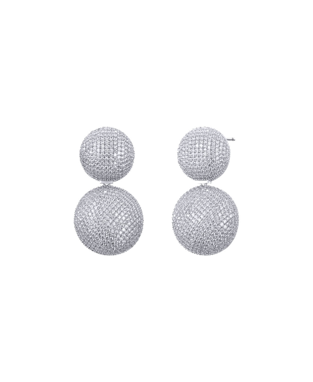 Pave Puffy Double Circle Drop Stud Earring - Silver