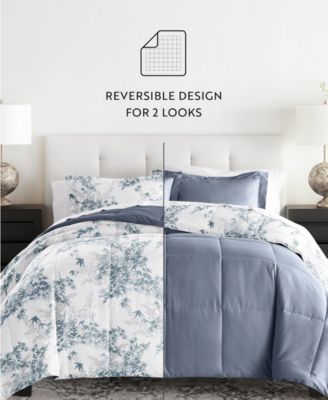 Bamboo Leaves Blue 3-Piece Comforter Set, King/California King