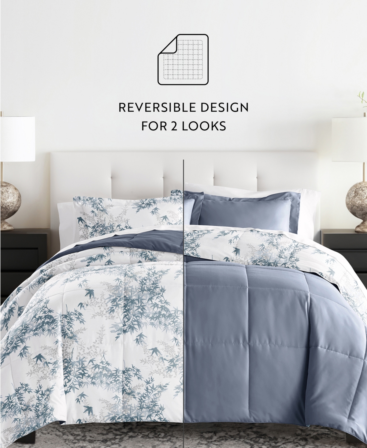 Ienjoy Home Bamboo Leaves Blue 3-piece Comforter Set, King/california King In Stone