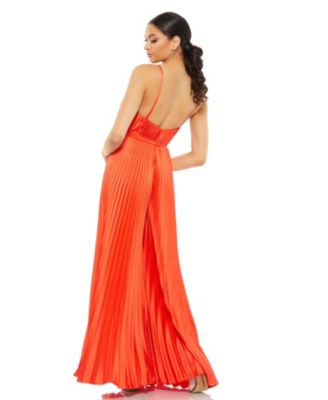 Women's Pleated Plunge Neck Wide Leg Jumpsuit