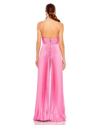 Women's Pleated Plunge Neck Wide Leg Jumpsuit