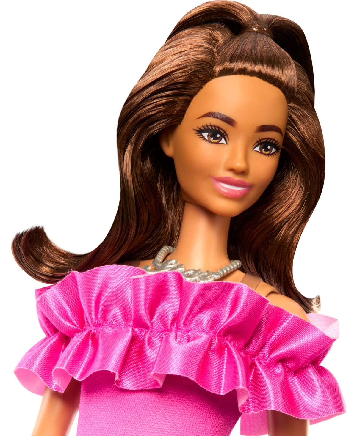 Shop Barbie Fashionistas Doll 217 With Brown Wavy Hair And Pink Dress, 65th Anniversary In Multi