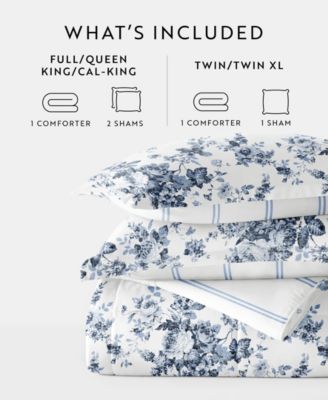 Cabbage Rose Stripe 3-Piece Comforter Set, Twin/Twin XL