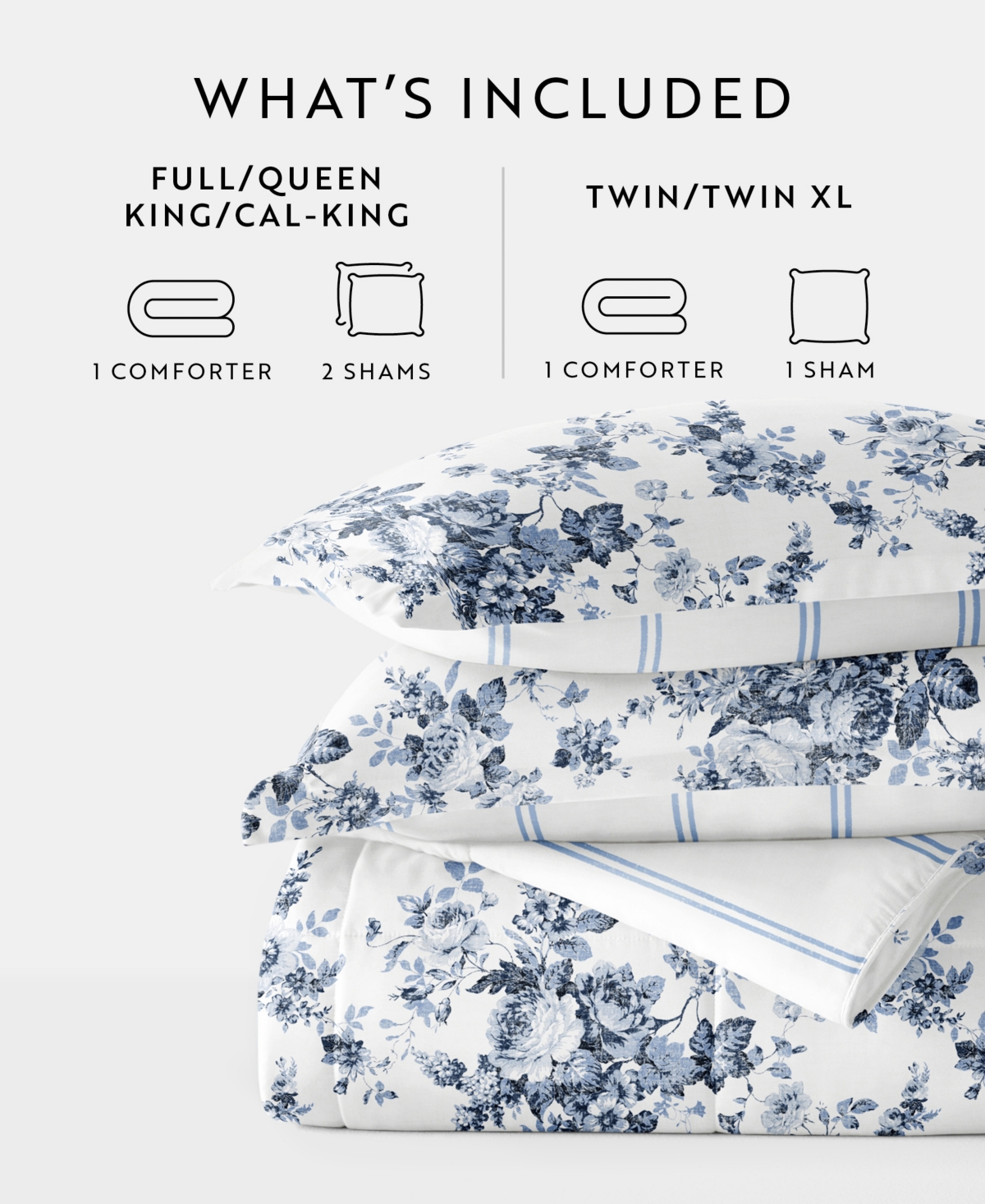 IENJOY HOME CABBAGE ROSE STRIPE 3-PIECE COMFORTER SET, FULL/QUEEN 