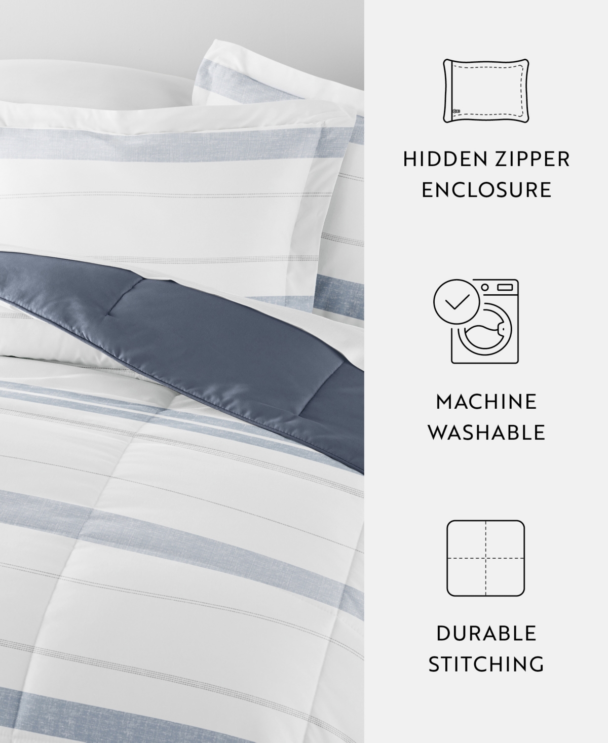 ienjoy Home Stitched Stripe 2-Piece Comforter Set, Twin/Twin Xl