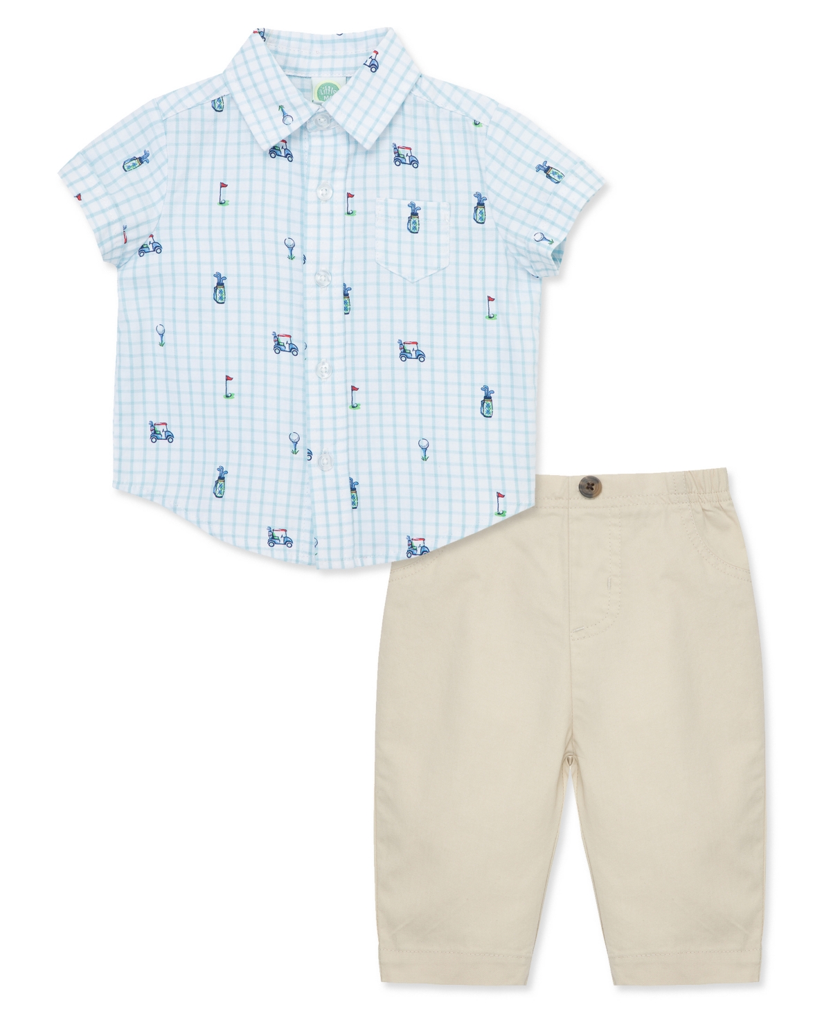 Shop Little Me Baby Boys Golf Shirt And Pants Set In Tan
