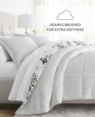 Vintage-Like Magnolia Stripe 3-Piece Comforter Set, Full/Queen