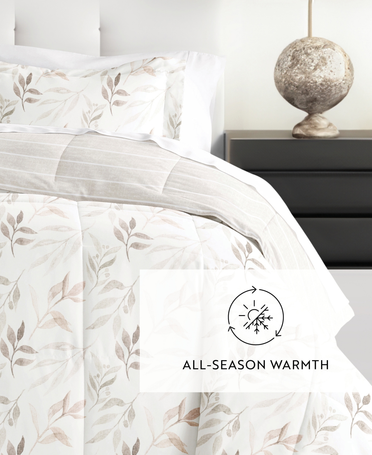 Shop Ienjoy Home Foliage Stripe 3-piece Comforter Set, Full/queen In Ivory
