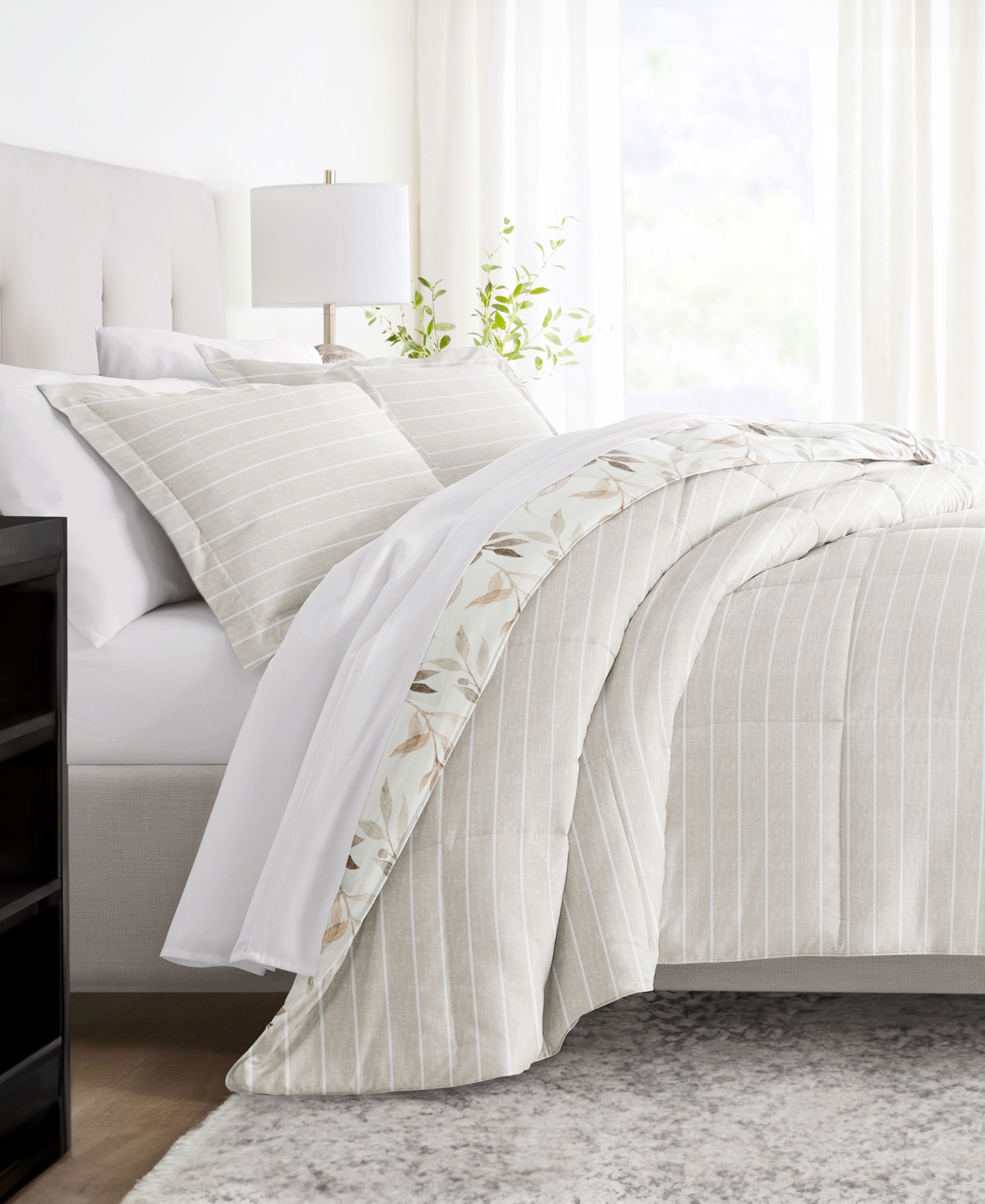 Ienjoy Home Foliage Stripe 3-piece Comforter Set, King/california King In Ivory