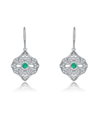 Sterling Silver White Gold Plated with Colored Cubic Zirconia Wreath Drop Earrings