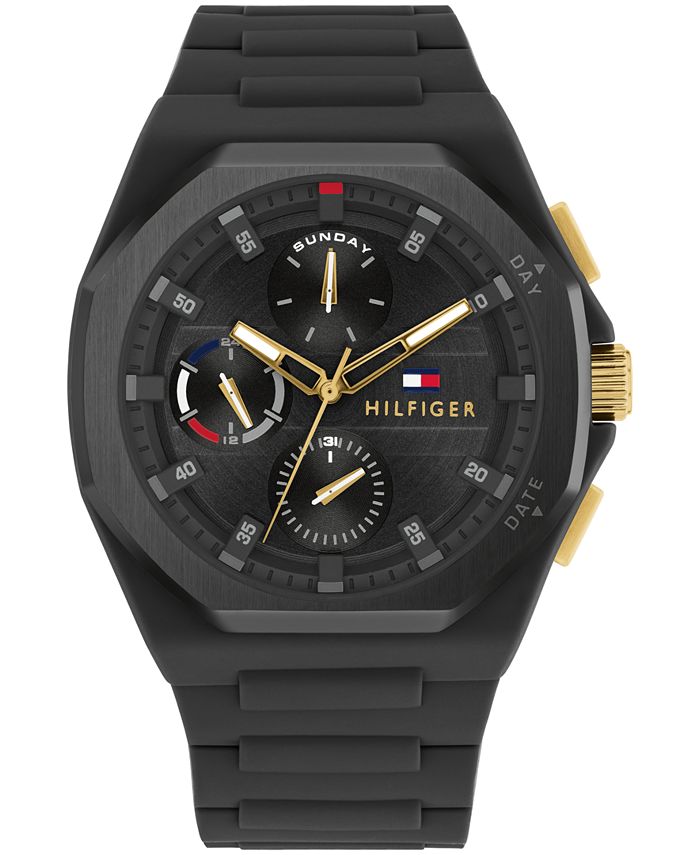 Men s Multifunction Black Silicone Watch 44mm