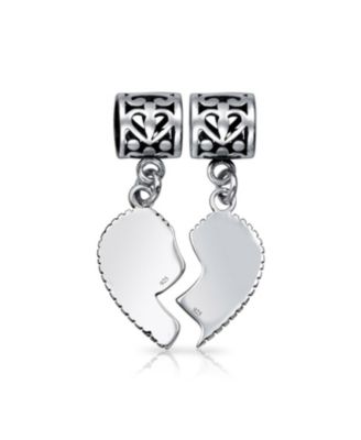 BFF SIS Little SIS Heart Charm Bead Sterling Silver for European Bracelet