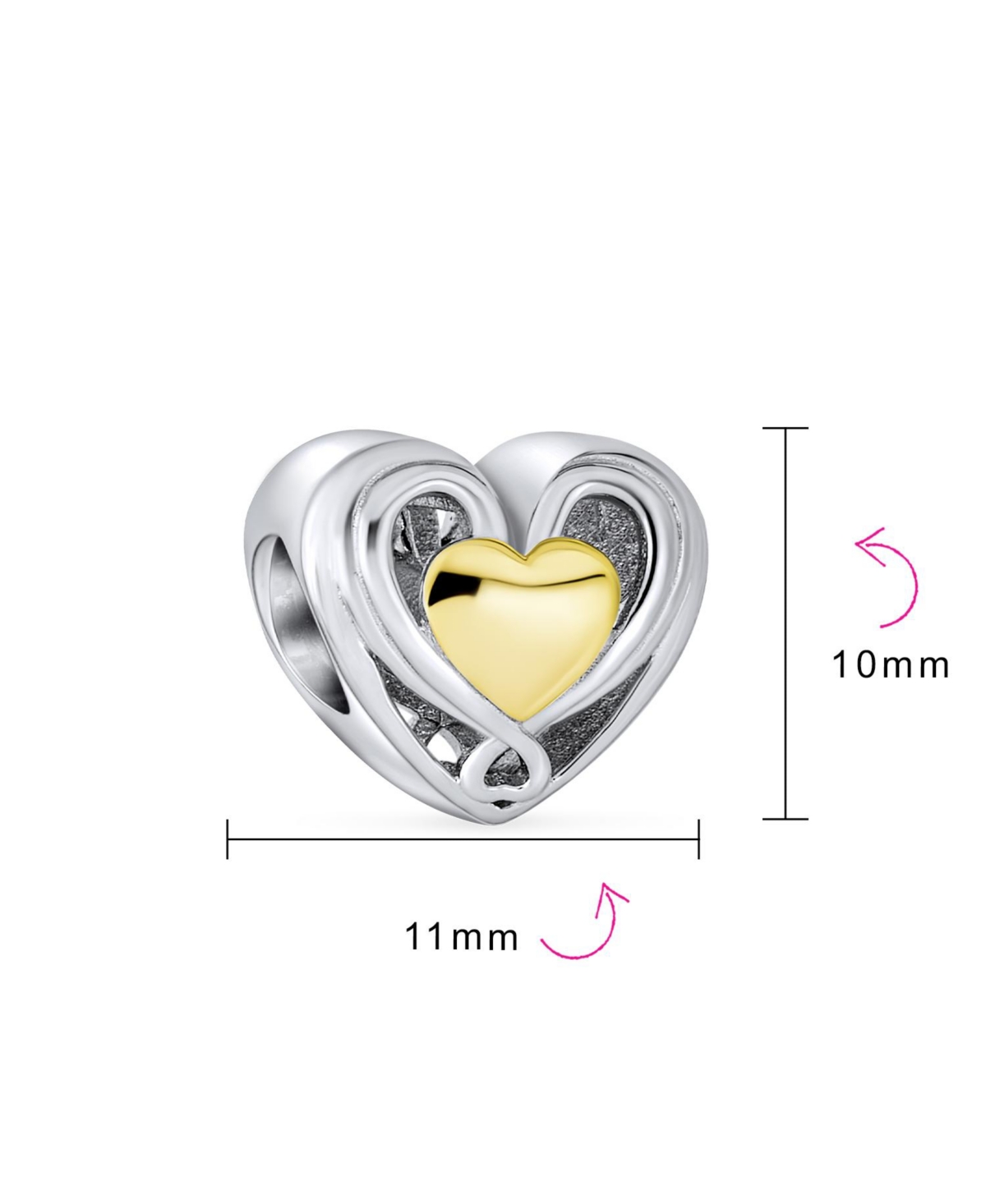 Bling Jewelry Couples Forever Love Knot Motif Crystal Accent Intertwined Infinity Open Heart Bead Charm Two Tone Gold Plated Sterling Silver Fits Euro