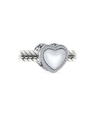 Valentine Crystal Accent Edge Love Heart Shape Charm Bead Oxidized Sterling Silver Fits European Bracelet