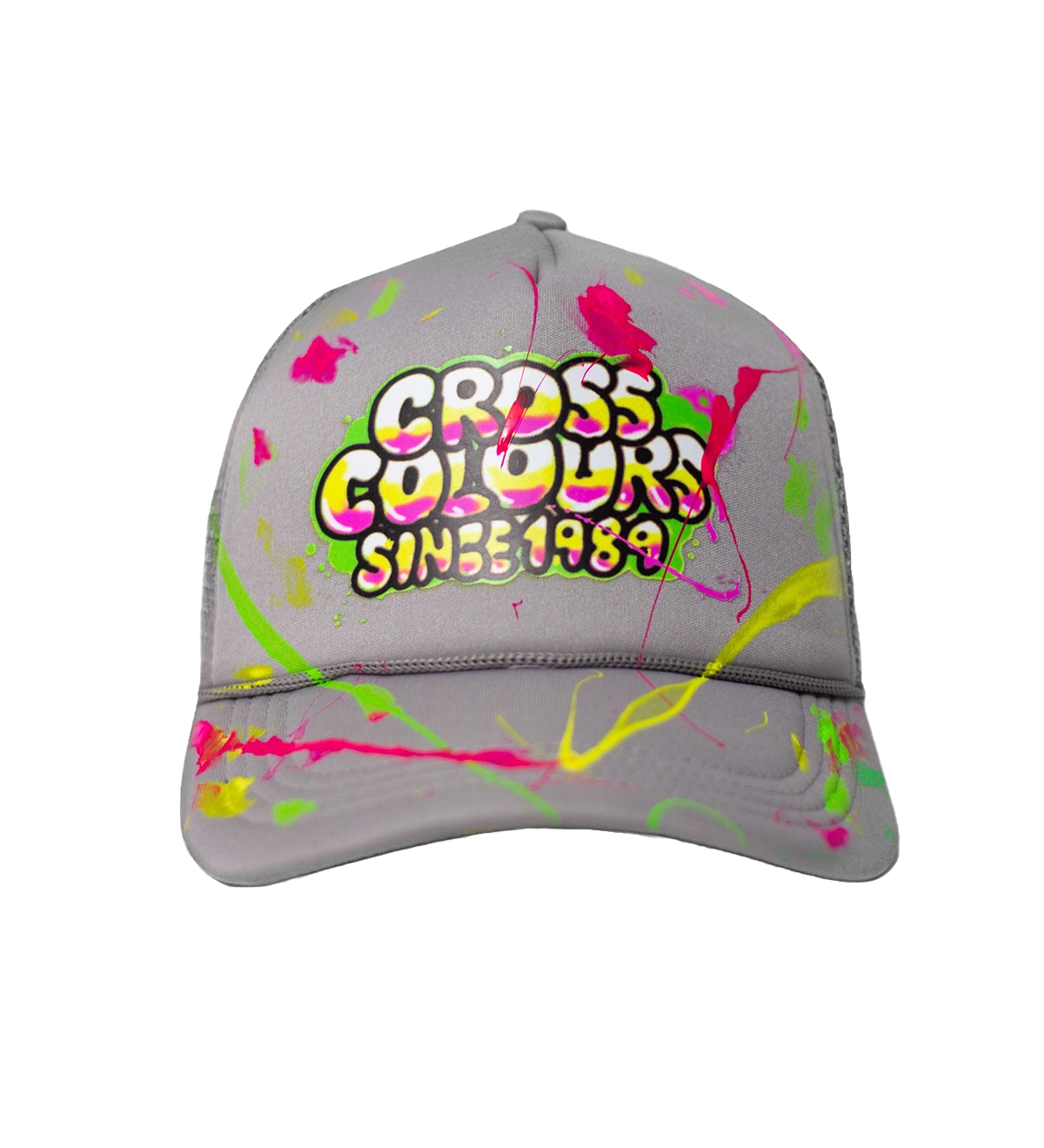 Since 1989 Airbrushed Trucker Hat with paint splatter. - Silver