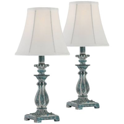 Cali Traditional Accent Table Lamps 19" High Set of 2 Antique Blue White Bell Shade for Bedroom Living Room Bedside Nightstand Office