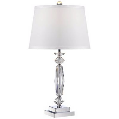 Modern Luxury Accent Table Lamp 23" High Clear Crystal Column White Tapered Drum Shade for Living Room Bedroom Bedside Office