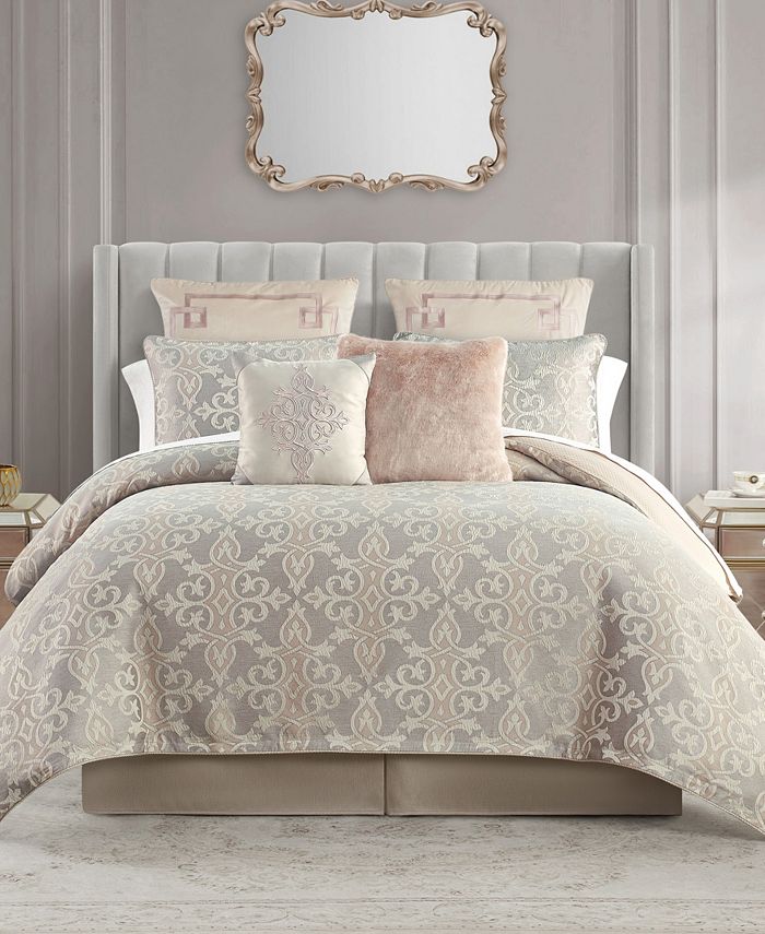 Set Trapunta Queen Waterford Arezzo 6 Pezzi - Piumone, Federe, Federe Euro E Mantovana In Blu Polveroso E Jacquard - Lino Fine Per Camera Da Letto