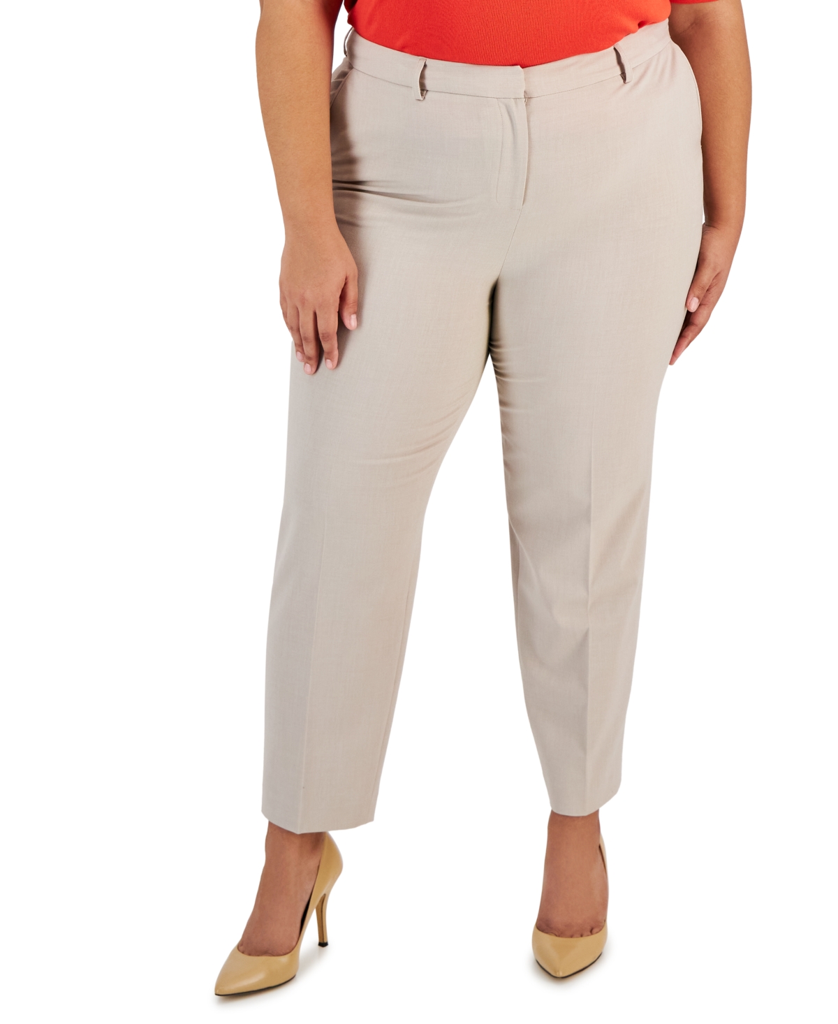Tahari Asl Plus Size Shannon Mid-rise Ankle Pants In Sand