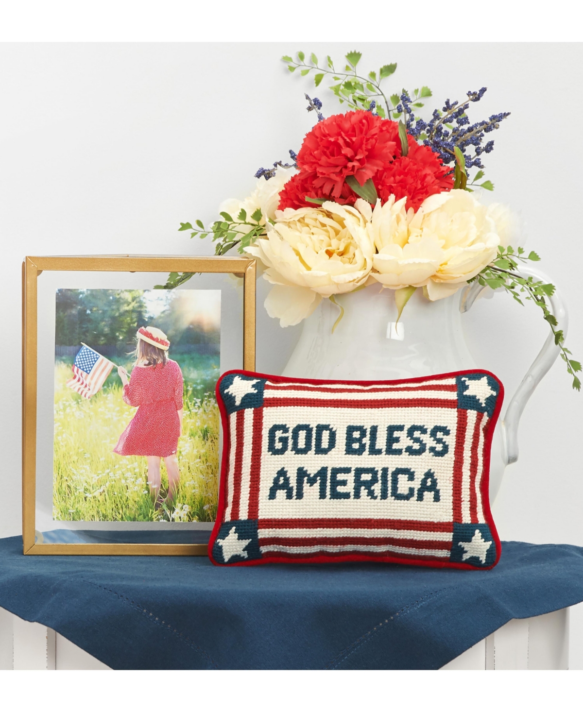 6.5" x 9" God Bless America July 4th Needlepoint Petite Throw Pillow