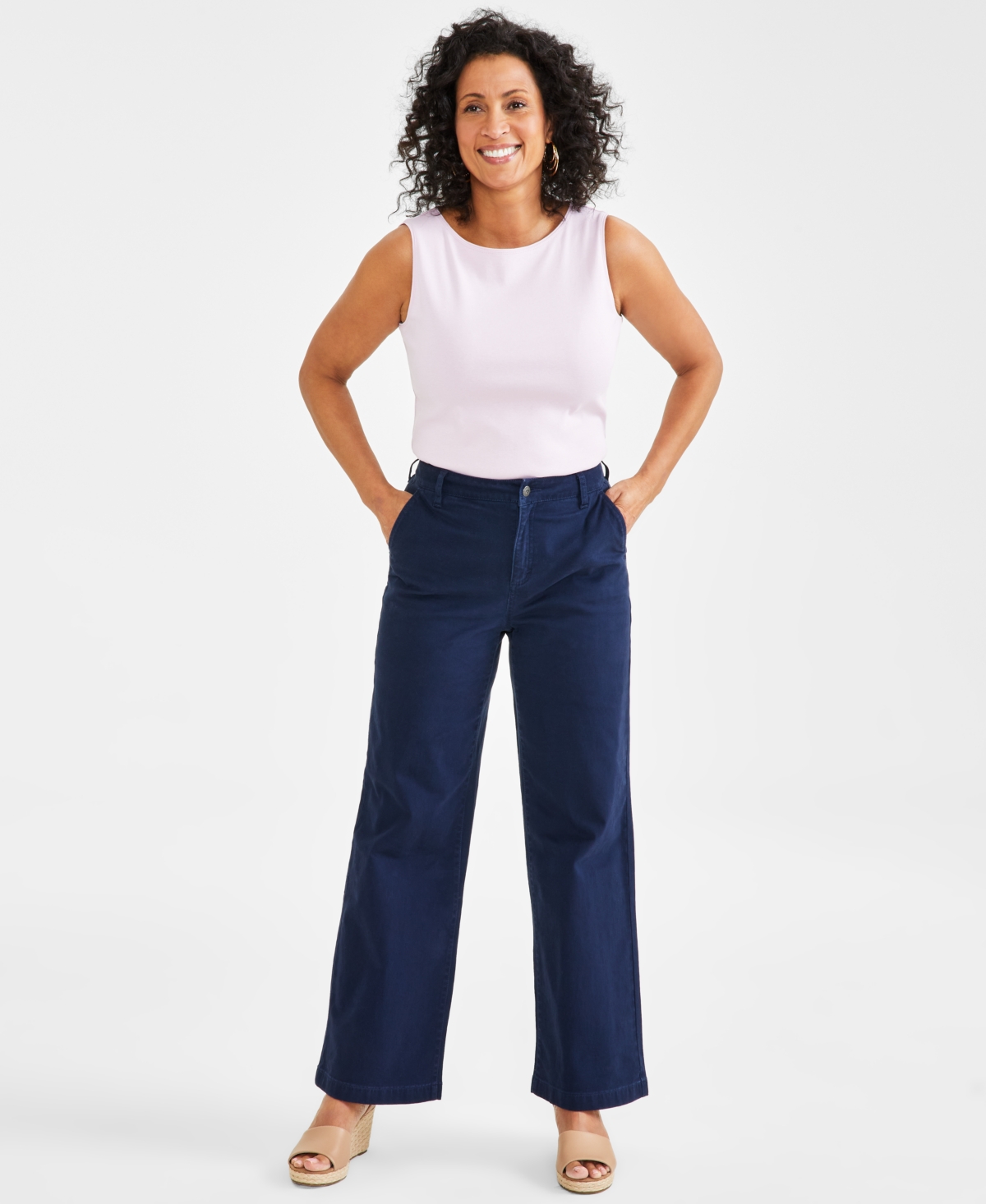 Style & Co Women's High-rise Wide-leg Twill Pants, Created For Macy's In Industrial