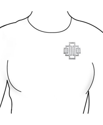 Art Deco Large Rectangular Pave Cubic Zirconia Brooch Pin Silver Tone Rhodium Plated Brass