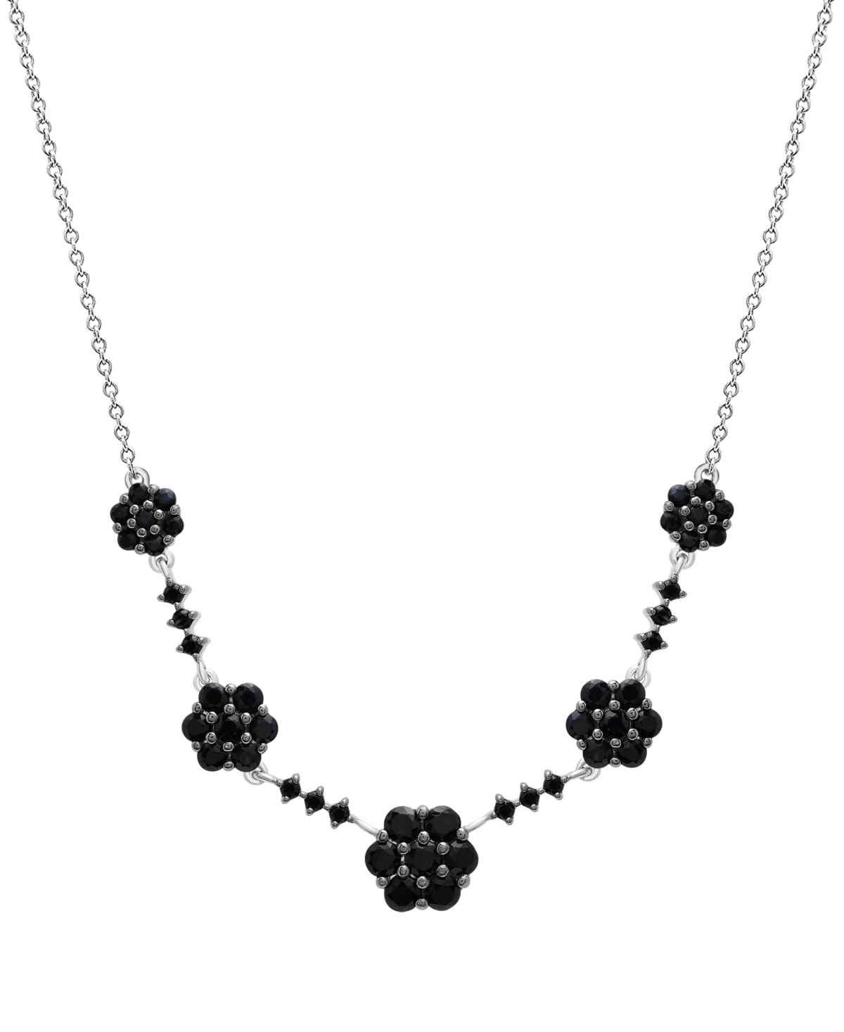 Macy's Black Sapphire Cluster 17" Collar Necklace (2-3/8 Ct. T.w.) In 14k White Gold