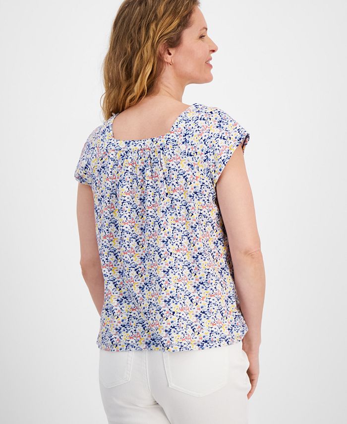 Style Co Women s Cotton Printed Square Neck Top Created for