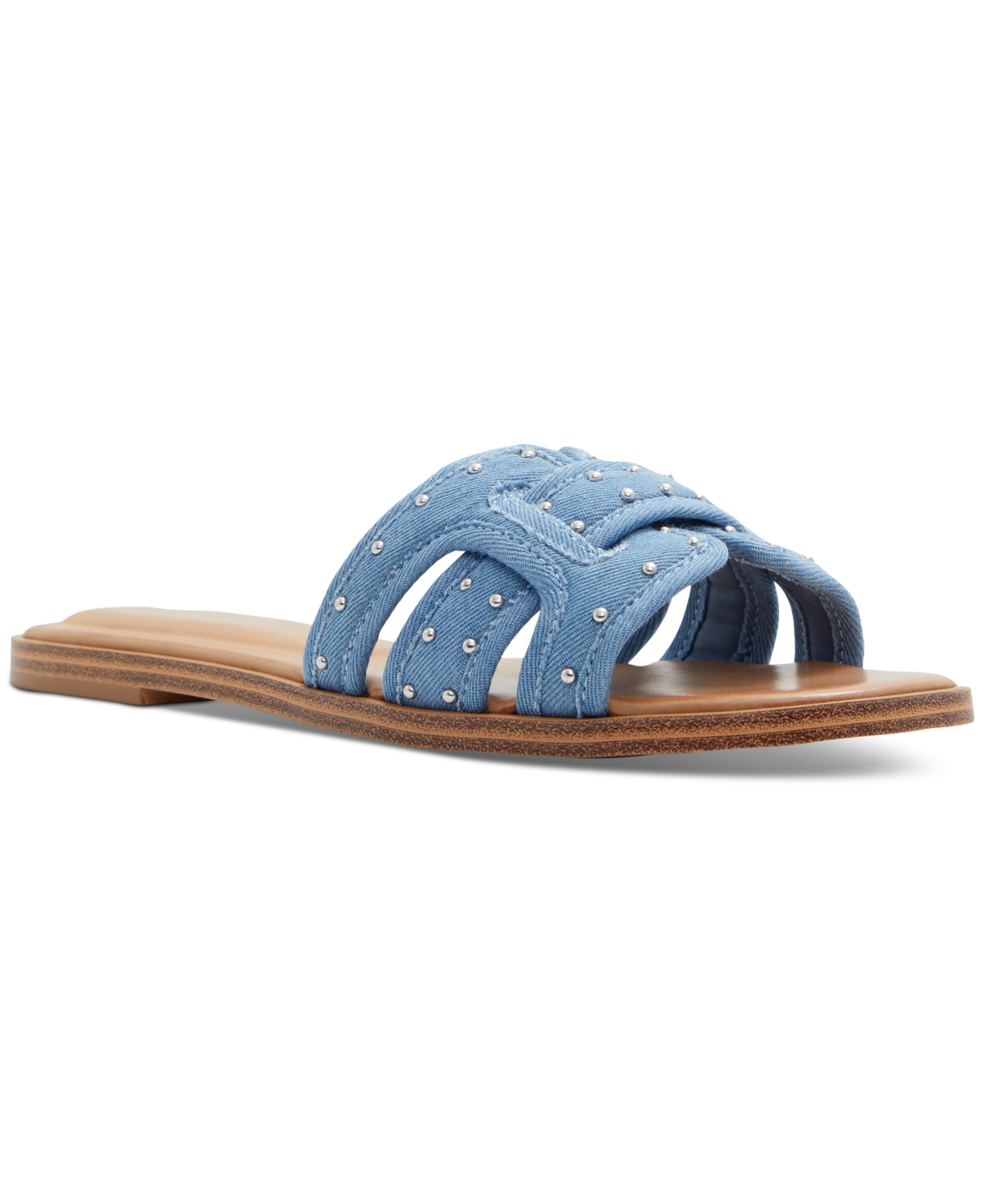 Shop Aldo Women's Elenaa Studded Flat Slide Sandals In Bright Blue