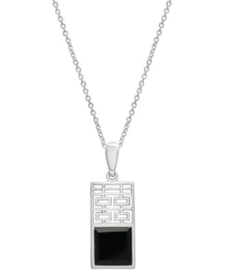 Macy's - Onyx Happiness Dog Tag 18" Pendant Necklace in Sterling Silver