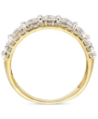 Diamond Three Row Band (1 ct. t.w.) in 14k Two-Tone Gold