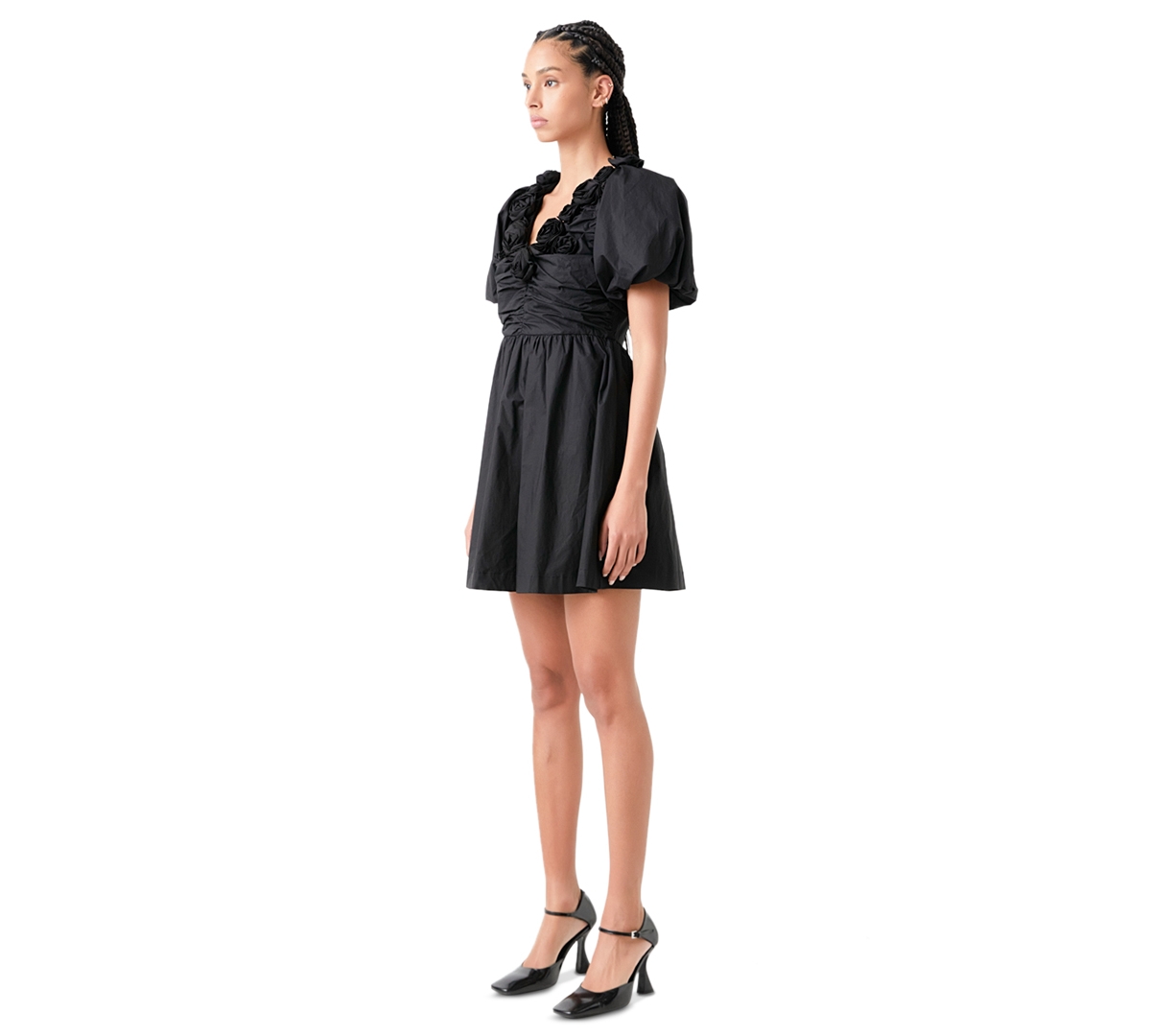 English Factory Women's Rosette Puff-Sleeve Mini Dress