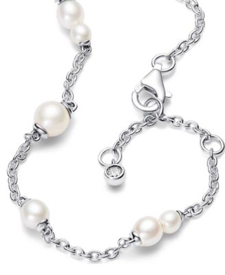 Sterling Silver Timeless Treated Freshwater Cultured Pearl Station Chain Bracelet