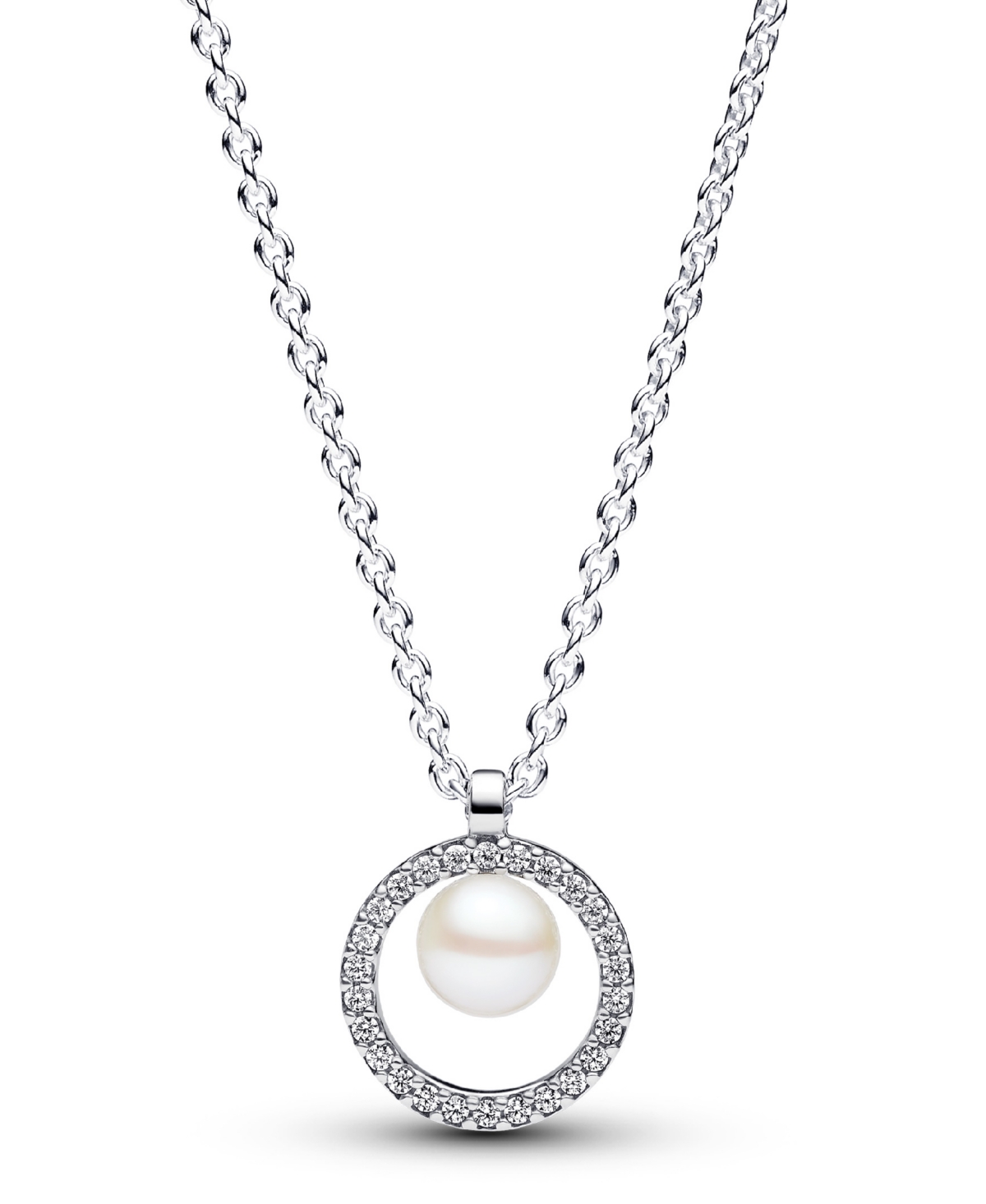 Sterling Silver Sparkling Treated Freshwater Cultured Pearl Pave Collier Necklace - Silver
