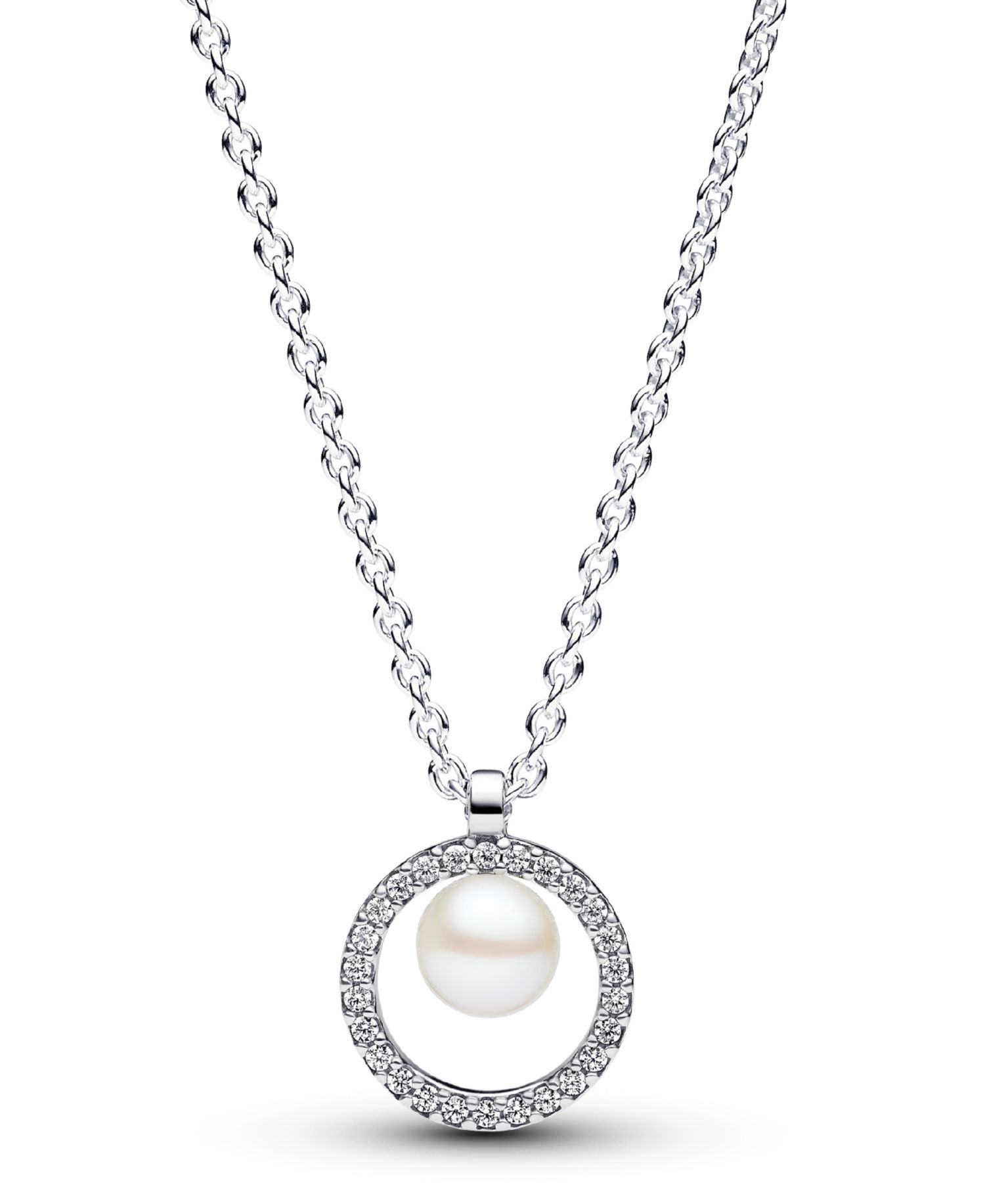 Sterling Silver Sparkling Treated Freshwater Cultured Pearl Pave Collier Necklace