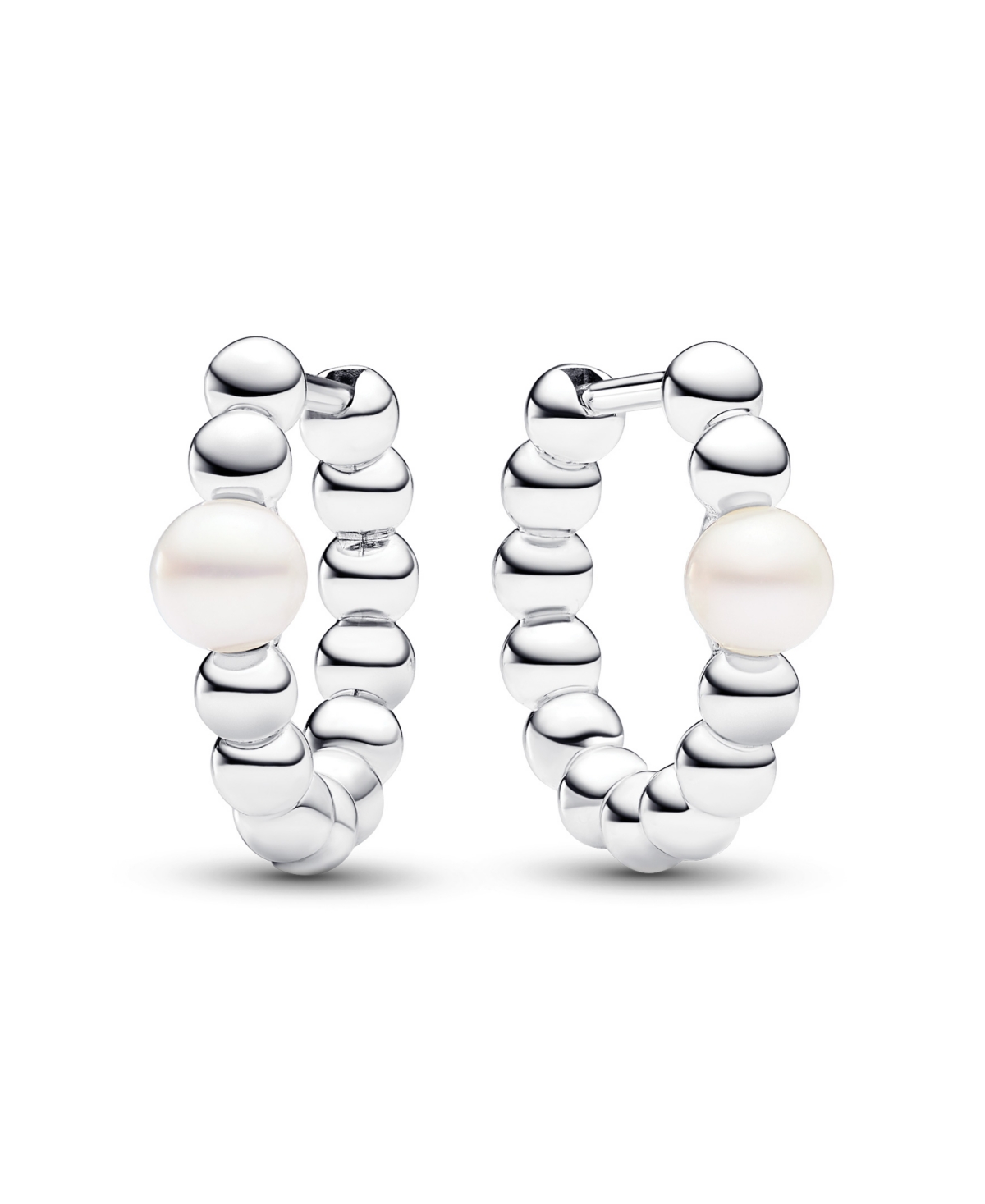 Shop Pandora Treated Freshwater Cultured Pearl Beads Hoop Earrings In Silver